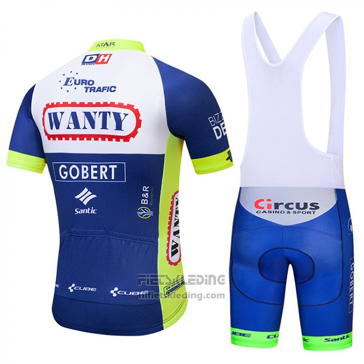 2018 Fietskleding Wanty Blauw en Wit Korte Mouwen en Koersbroek